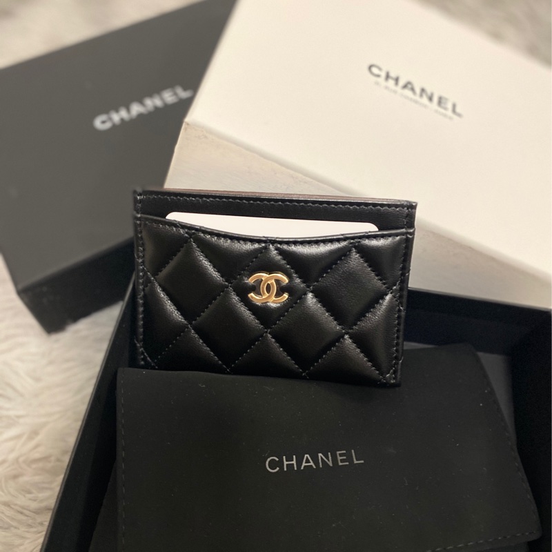 Chanel康朋總店親購黑金羊皮卡夾-0