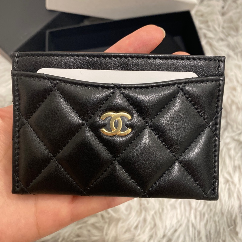 Chanel康朋總店親購黑金羊皮卡夾-1