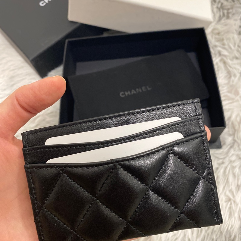 Chanel康朋總店親購黑金羊皮卡夾-2