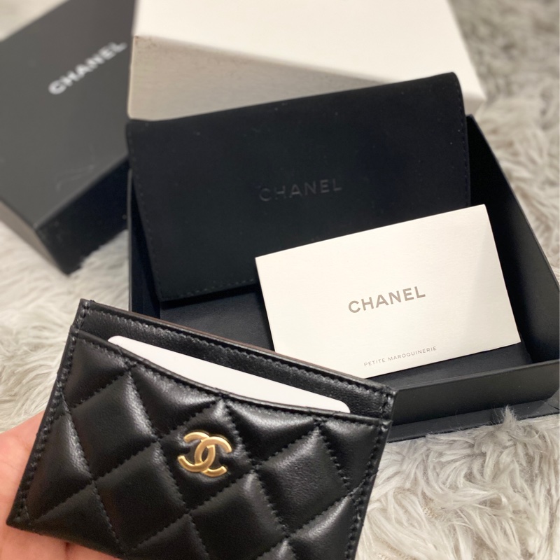 Chanel康朋總店親購黑金羊皮卡夾-3