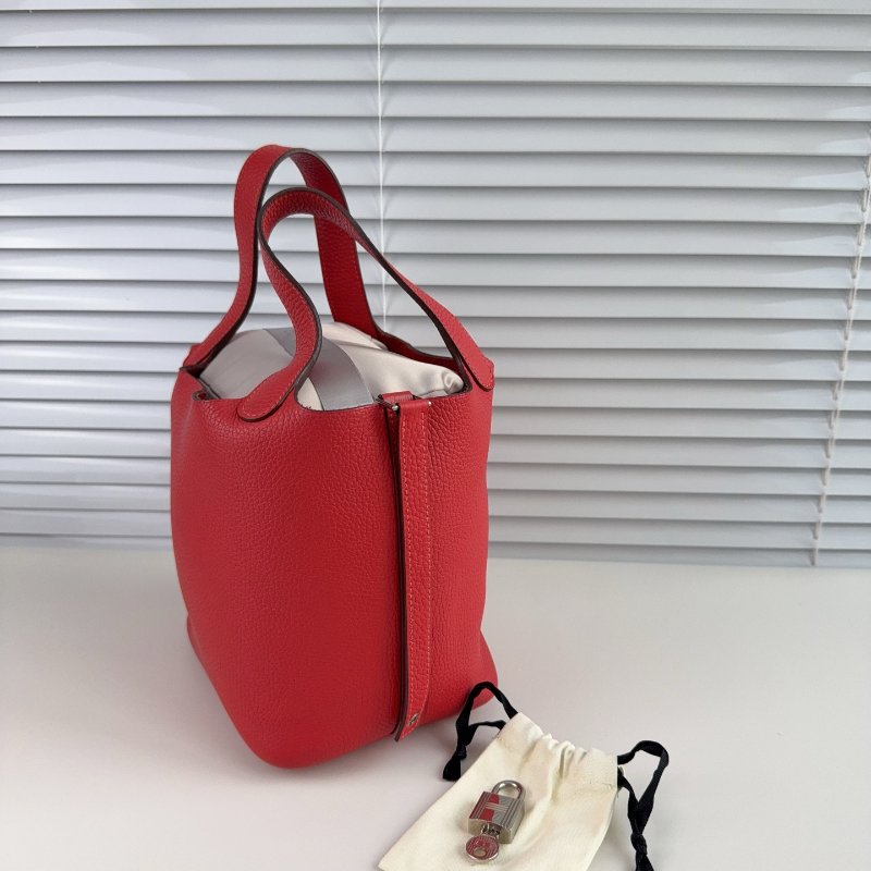 Hermes 愛馬仕 菜籃子紅色銀扣 18寸-2
