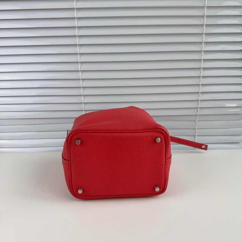 Hermes 愛馬仕 菜籃子紅色銀扣 18寸-5