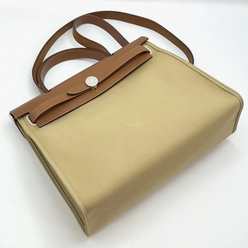 HERMES 帆布拼皮herbag31子母手提斜背包 31*25*11 98新配件塵袋鎖鑰匙-1