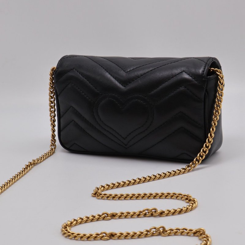GUCCI Marmont Matelasse斜背包 - 16超迷你黑金-1