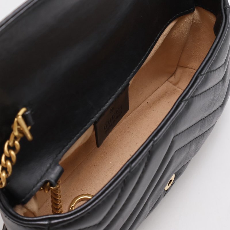 GUCCI Marmont Matelasse斜背包 - 16超迷你黑金-2