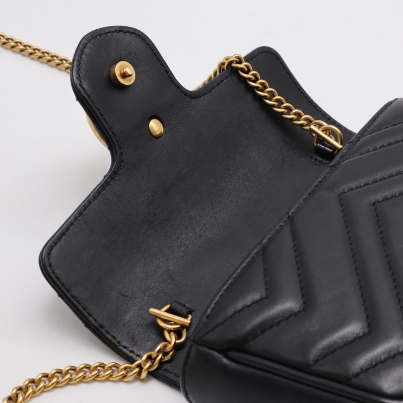 GUCCI Marmont Matelasse斜背包 - 16超迷你黑金-3