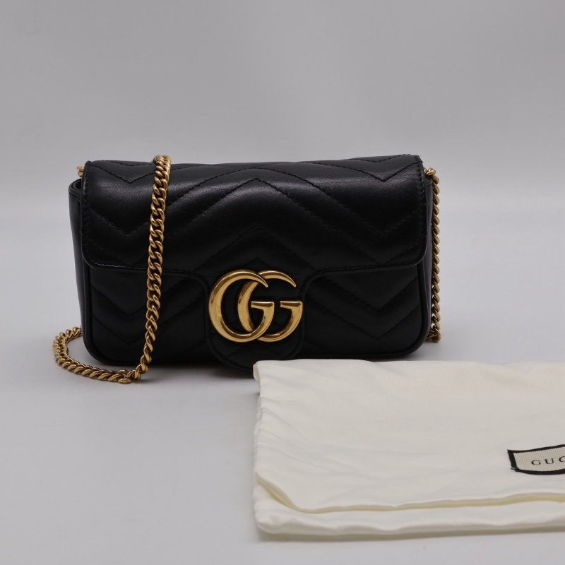 GUCCI Marmont Matelasse斜背包 - 16超迷你黑金-9