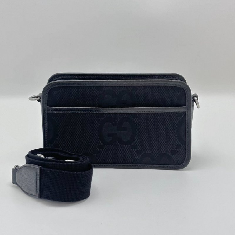 GUCCI 黑色老花雙G肩背斜背相機包 22*13.5*6 98新配件塵袋-0