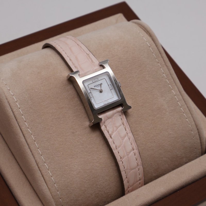 HERMES Heure H腕錶 - 鱷魚皮錶帶薔薇粉銀 21 K-0