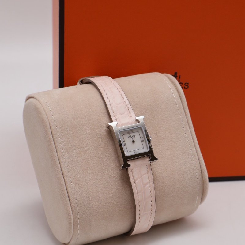 HERMES Heure H腕錶 - 鱷魚皮錶帶薔薇粉銀 21 K-1