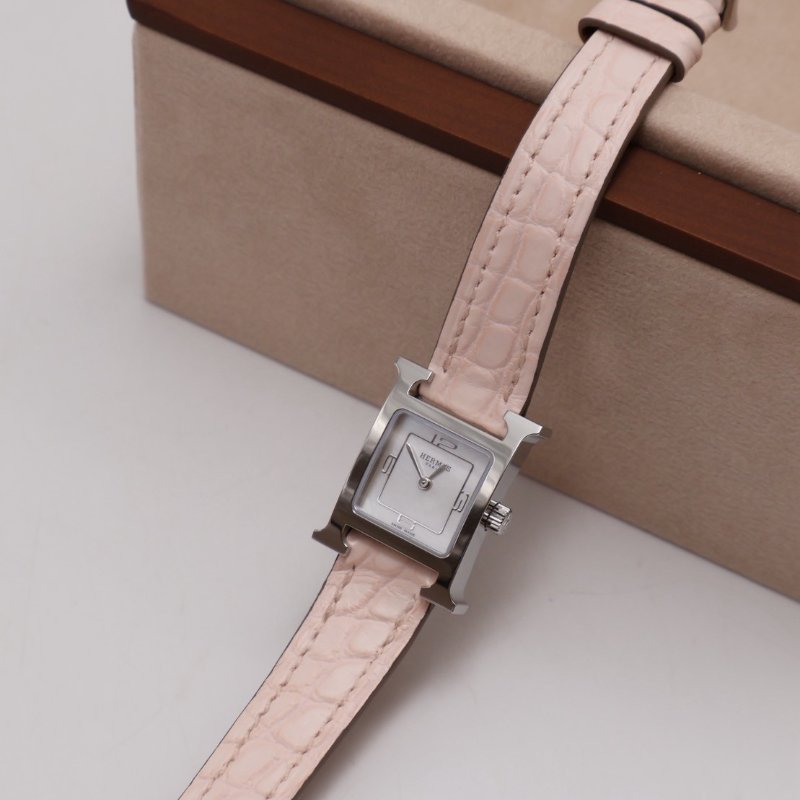 HERMES Heure H腕錶 - 鱷魚皮錶帶薔薇粉銀 21 K-2