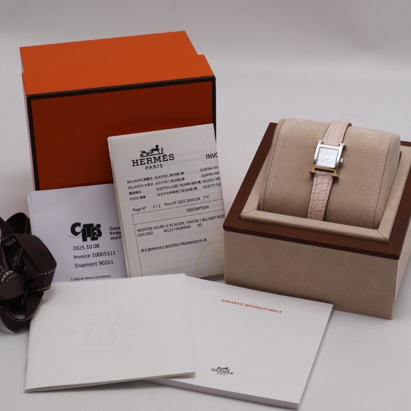 HERMES Heure H腕錶 - 鱷魚皮錶帶薔薇粉銀 21 K-7