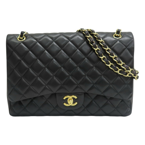 黑色 菱格紋 羊革 Maxi Classic Flap 鍊帶 肩背包 (無卡)【CHANEL 香奈兒】