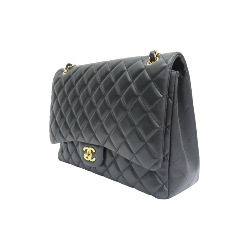 黑色 菱格紋 羊革 Maxi Classic Flap 鍊帶 肩背包 (無卡)【CHANEL 香奈兒】-2