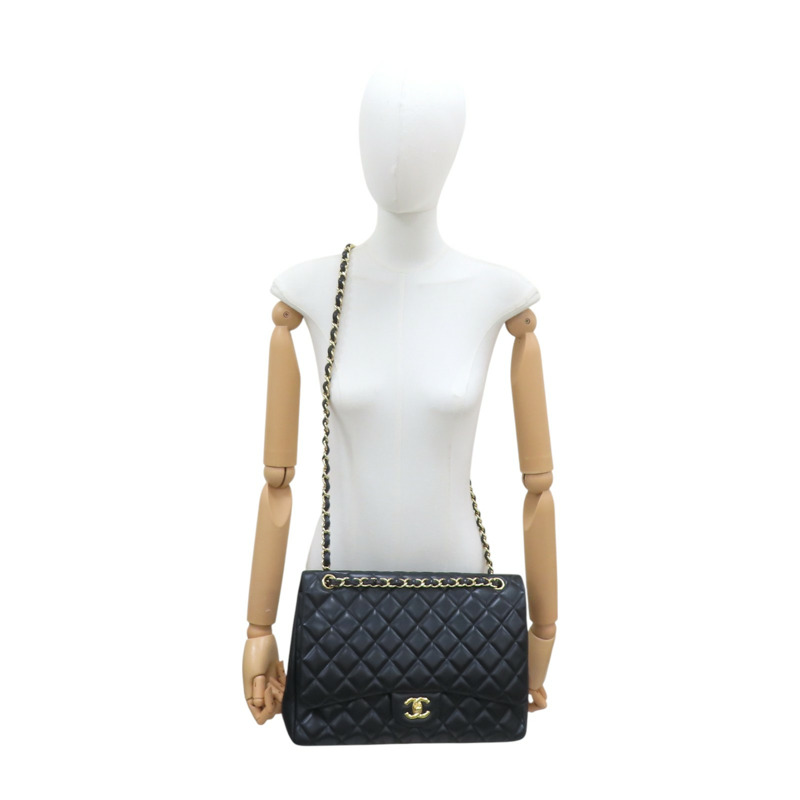 黑色 菱格紋 羊革 Maxi Classic Flap 鍊帶 肩背包 (無卡)【CHANEL 香奈兒】-15