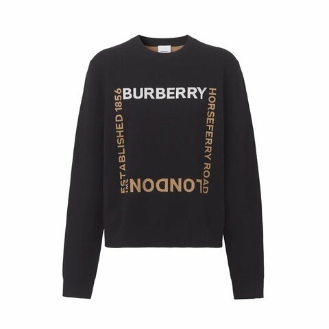 Burberry Horseferry Square Wool Blend Jacquard Sweater for Women in Black - 8052414-Black ( Size: S / M / L  )