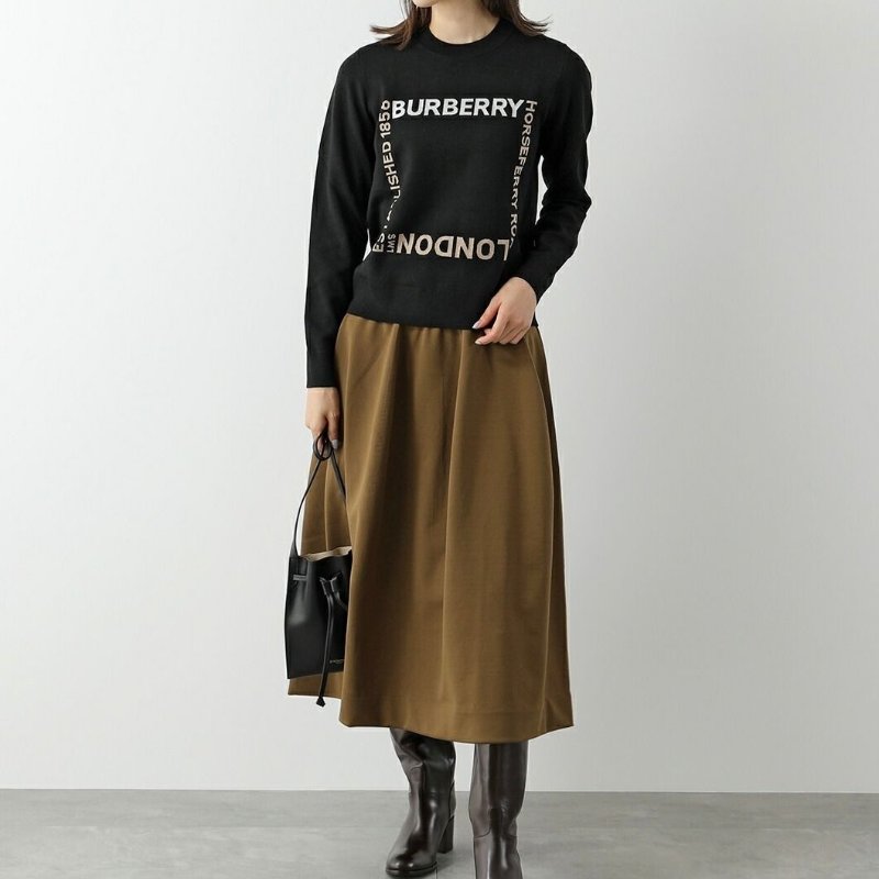 Burberry Horseferry Square Wool Blend Jacquard Sweater for Women in Black - 8052414-Black ( Size: S / M / L  )-1