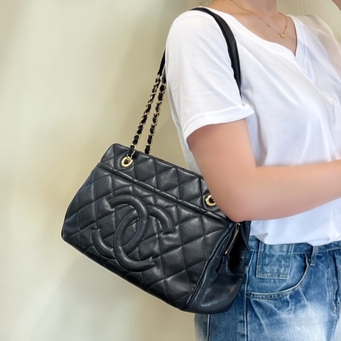 🉑肩背 #荔枝皮 #全網最低💰 香奈兒大雙c logo黑金托特包