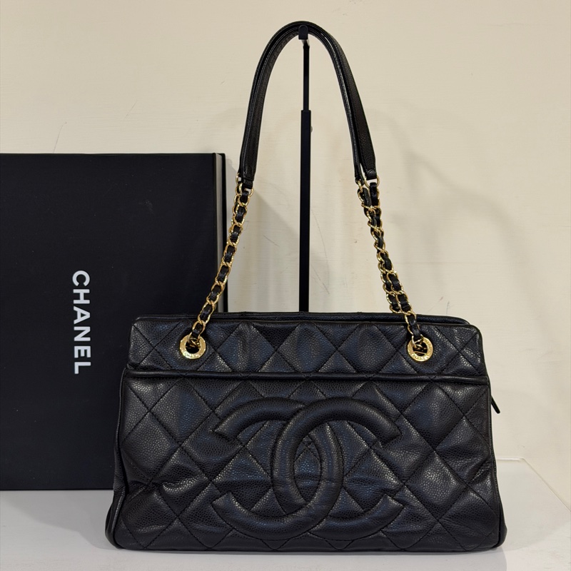 🉑肩背 #荔枝皮 #全網最低💰 香奈兒大雙c logo黑金托特包-4