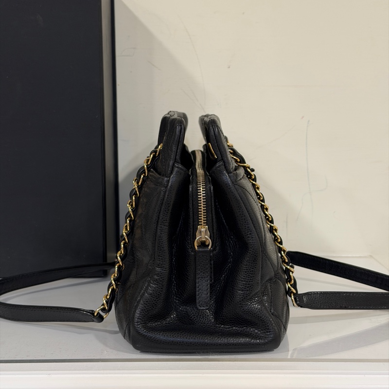 🉑肩背 #荔枝皮 #全網最低💰 香奈兒大雙c logo黑金托特包-6