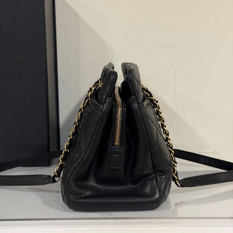 🉑肩背 #荔枝皮 #全網最低💰 香奈兒大雙c logo黑金托特包-7