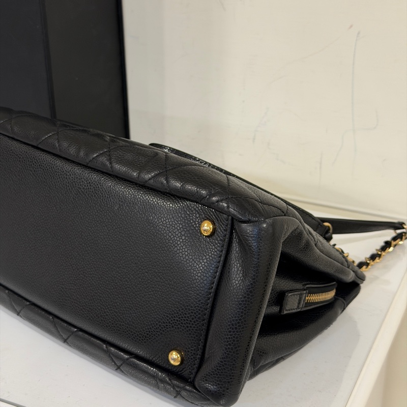 🉑肩背 #荔枝皮 #全網最低💰 香奈兒大雙c logo黑金托特包-9