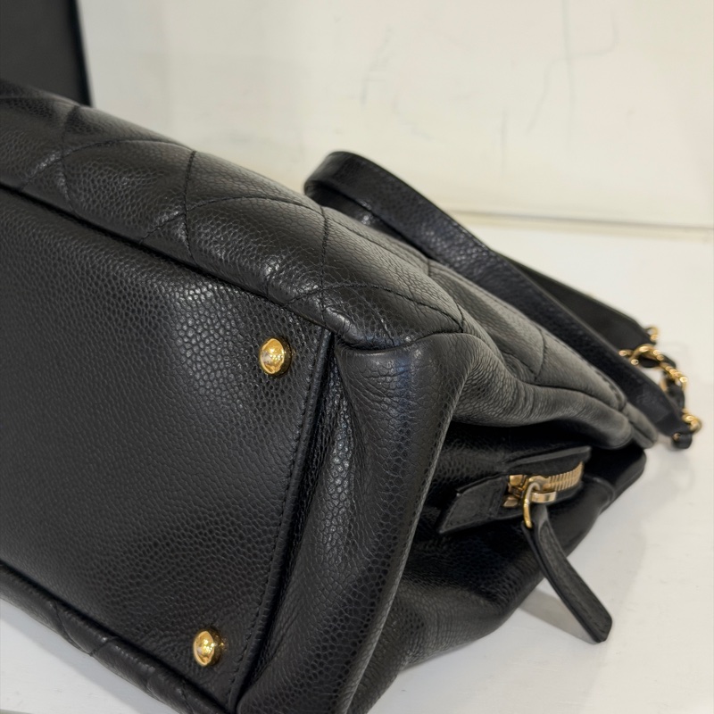 🉑肩背 #荔枝皮 #全網最低💰 香奈兒大雙c logo黑金托特包-11