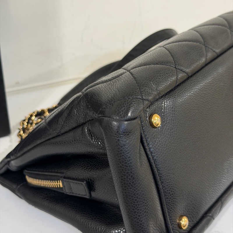 🉑肩背 #荔枝皮 #全網最低💰 香奈兒大雙c logo黑金托特包-12