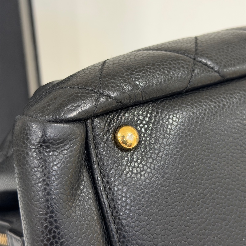 🉑肩背 #荔枝皮 #全網最低💰 香奈兒大雙c logo黑金托特包-13