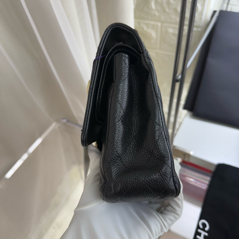 Chanel 香奈兒黑金魚子醬中號雙蓋cf鏈條包-7