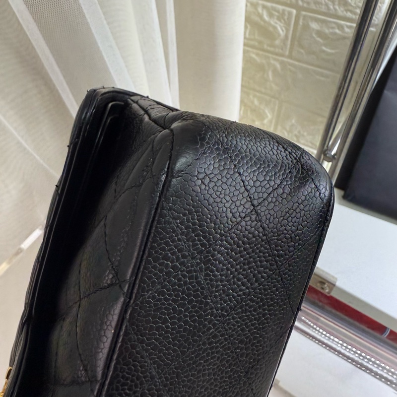 Chanel 香奈兒黑金魚子醬中號雙蓋cf鏈條包-11