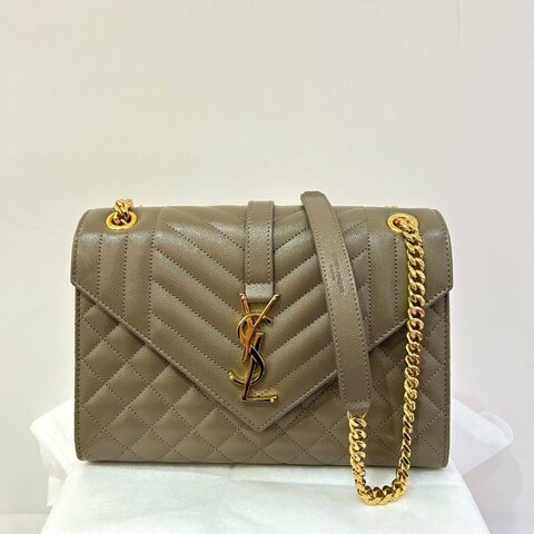 YSL棕荔枝牛皮金釦郵差包