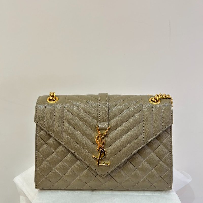 YSL棕荔枝牛皮金釦郵差包-1