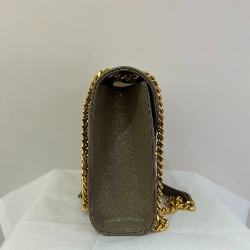 YSL棕荔枝牛皮金釦郵差包-5