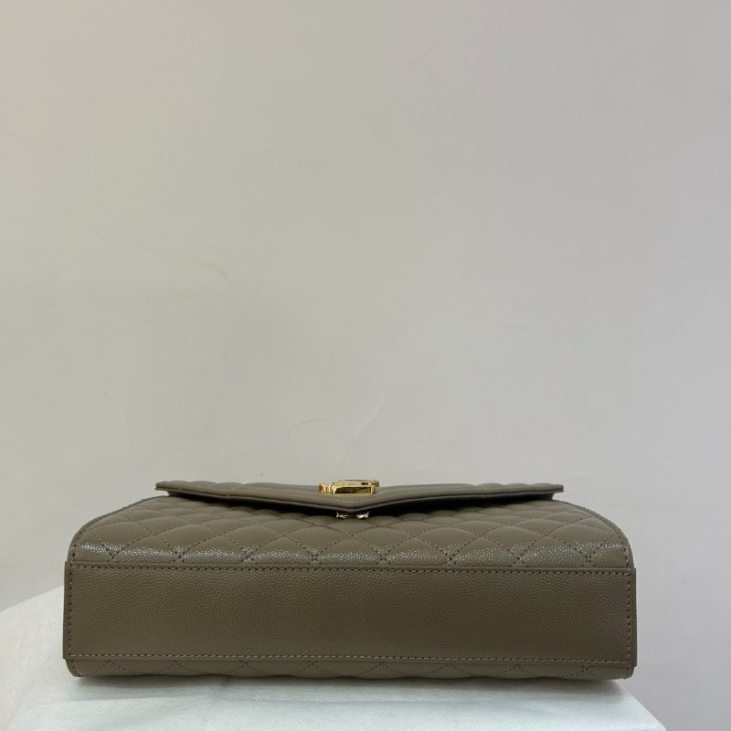 YSL棕荔枝牛皮金釦郵差包-6