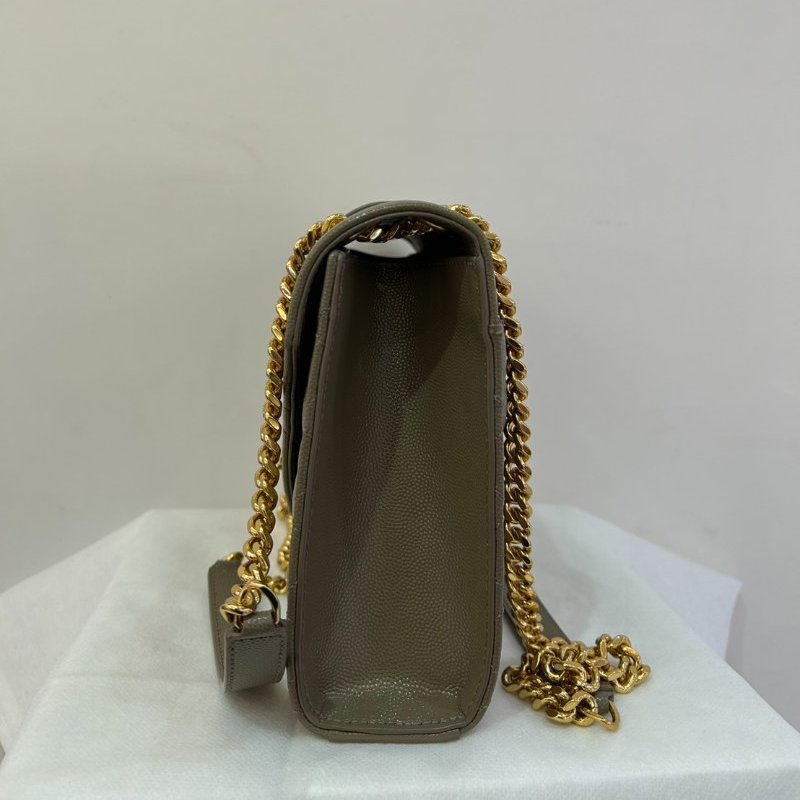 YSL棕荔枝牛皮金釦郵差包-7