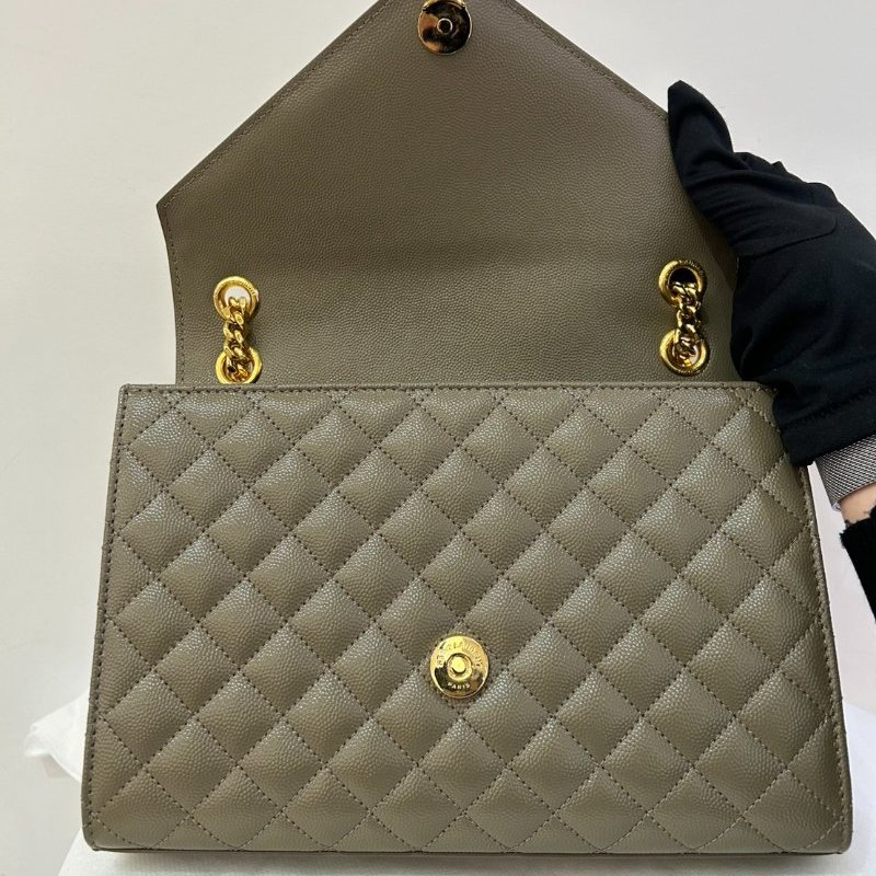 YSL棕荔枝牛皮金釦郵差包-8