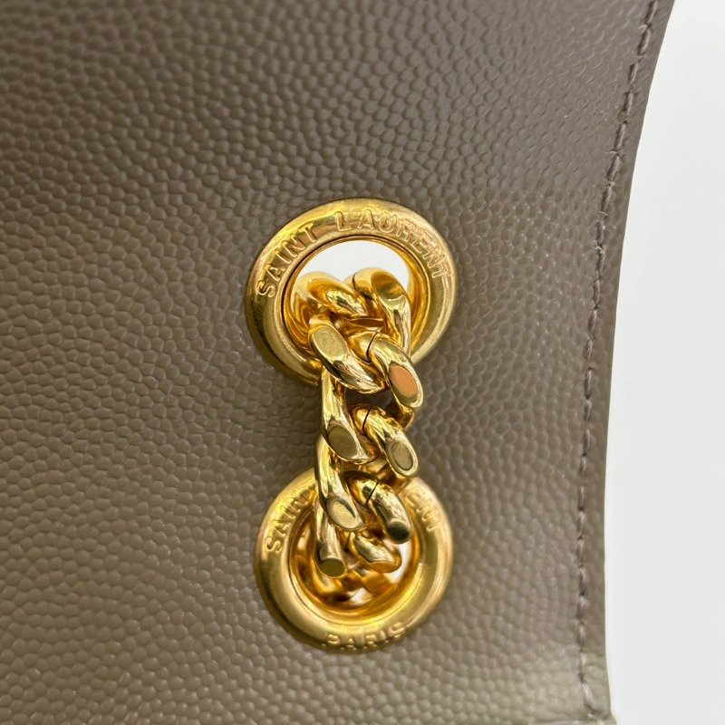 YSL棕荔枝牛皮金釦郵差包-9