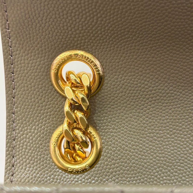 YSL棕荔枝牛皮金釦郵差包-10