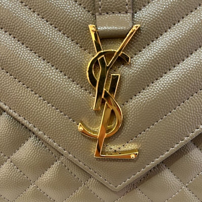 YSL棕荔枝牛皮金釦郵差包-12