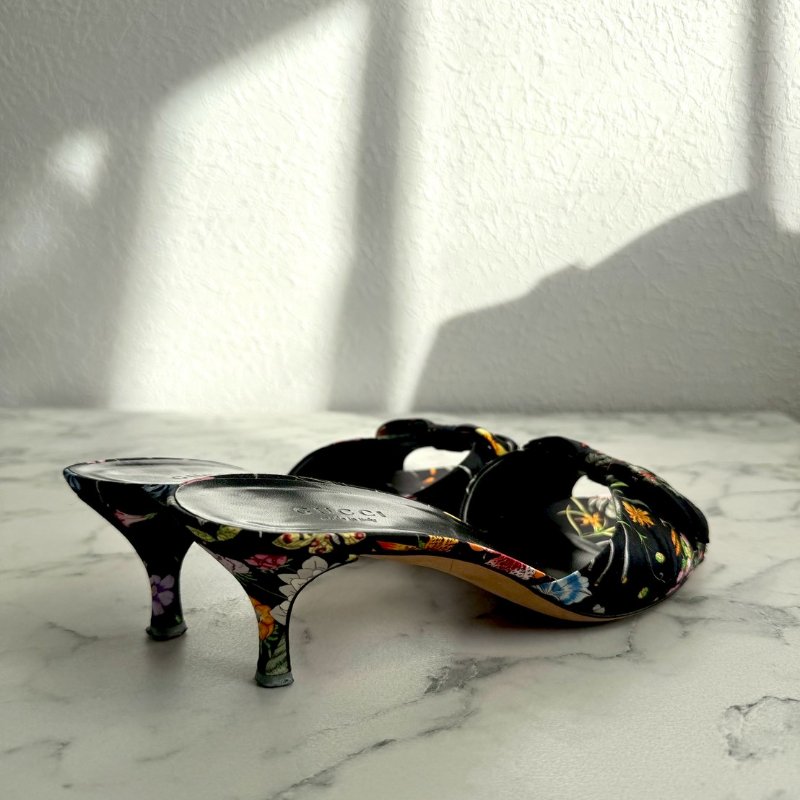 Gucci 黑色拼花布低跟涼鞋-1