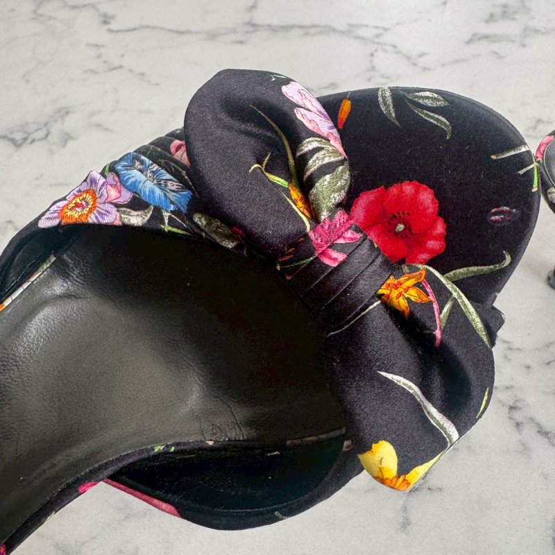 Gucci 黑色拼花布低跟涼鞋-2