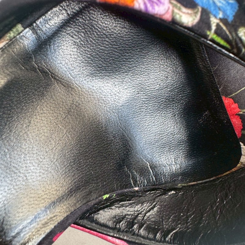 Gucci 黑色拼花布低跟涼鞋-4