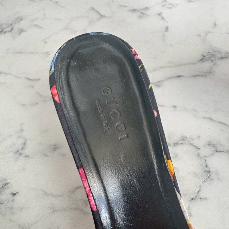 Gucci 黑色拼花布低跟涼鞋-5