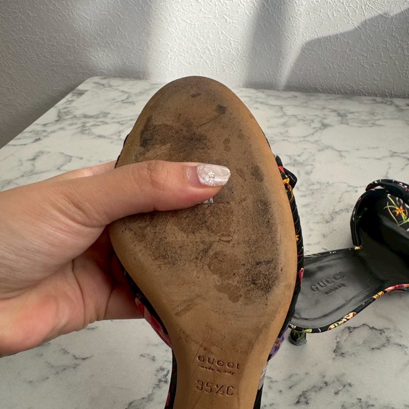 Gucci 黑色拼花布低跟涼鞋-8