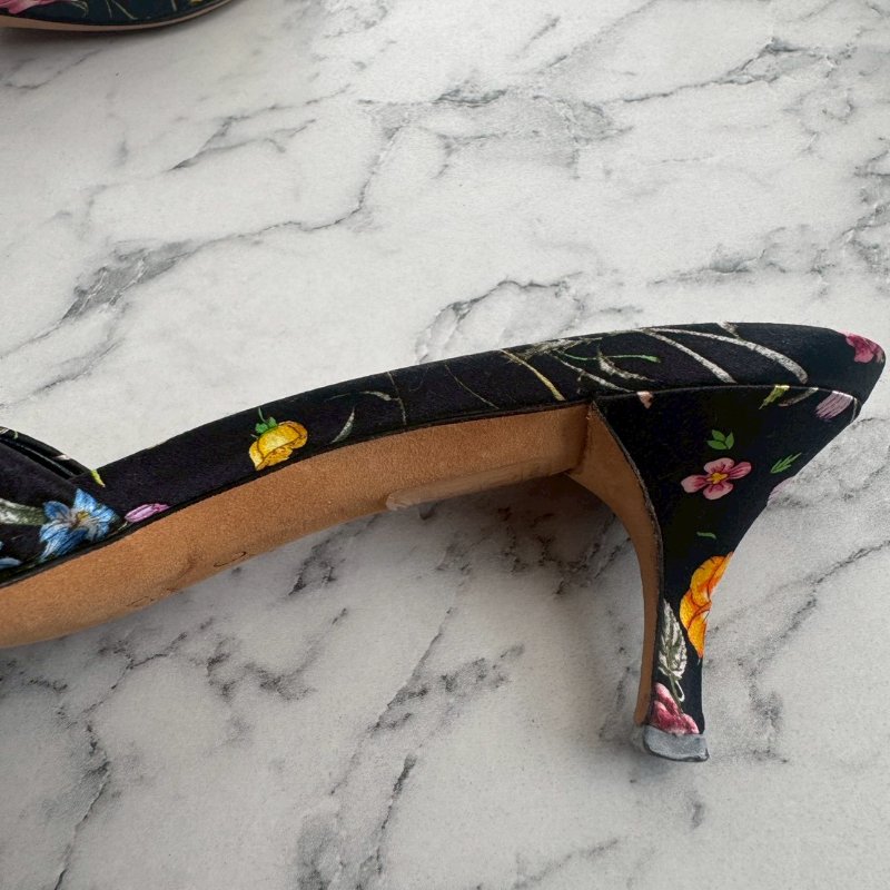 Gucci 黑色拼花布低跟涼鞋-10