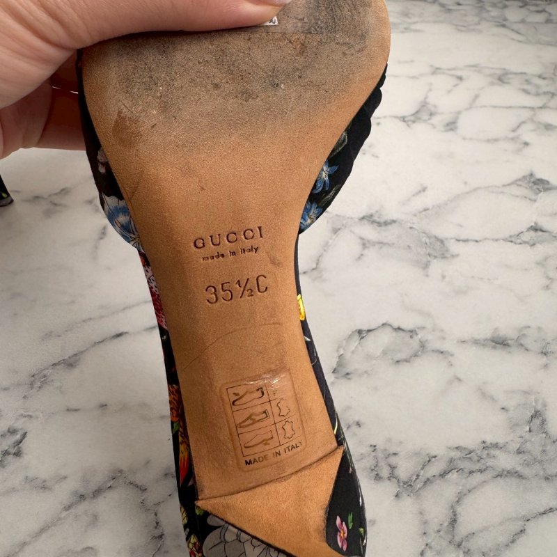 Gucci 黑色拼花布低跟涼鞋-12