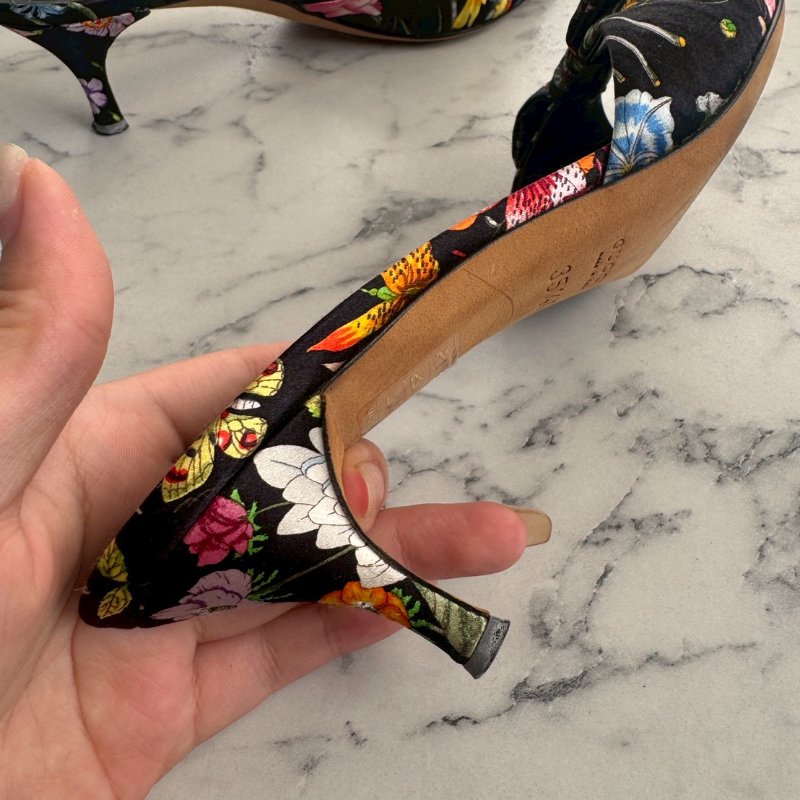 Gucci 黑色拼花布低跟涼鞋-13