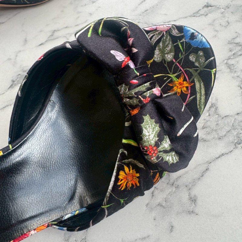 Gucci 黑色拼花布低跟涼鞋-14