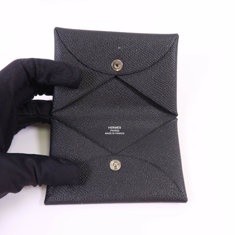 HERMES Epsom皮革Calvi銀扣卡片套-4